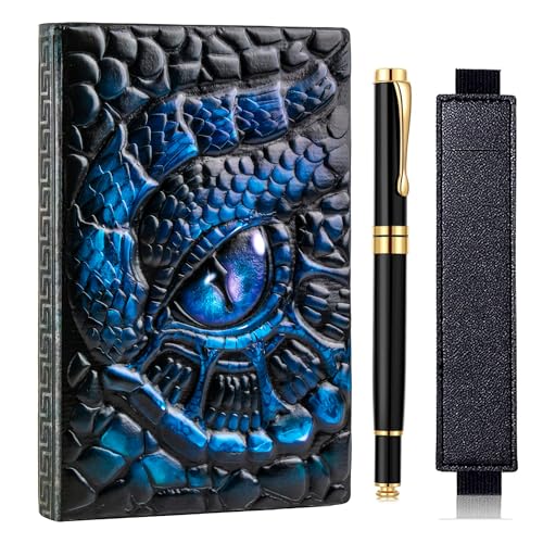 Carnet vintage DND FEIDIAO avec dragon 3D en relief cuir synthétique et stylo