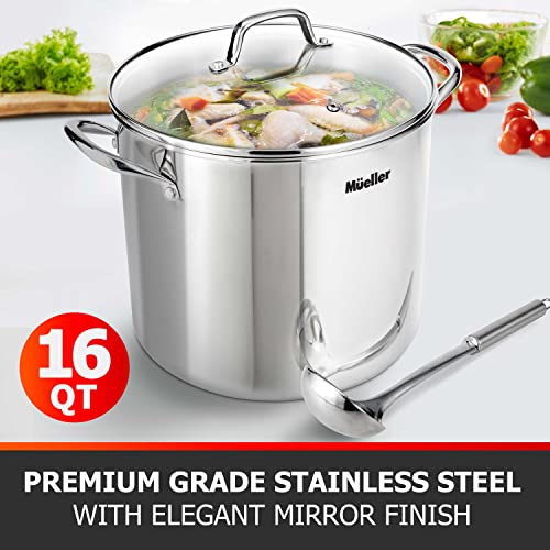 Mueller 16QT UltraClad Tri-Ply Stainless Steel Cooking Stock Pot with Lid and Ladle, Large Pot Capacity for Soup, Broth, Chili, Casserole, Stew, Induction, Oven and Dishwasher Safe Pot - Thumbnail 2
