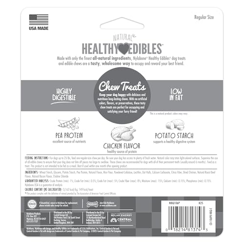 Image of Nylabone Healthy Edibles Dog Treats, Chicken Flavor, Small, 3 Count | Natural dog chew bones, made in USA, highly digestible chicken treats, long lasting chews for small dogs up to 25 lbs