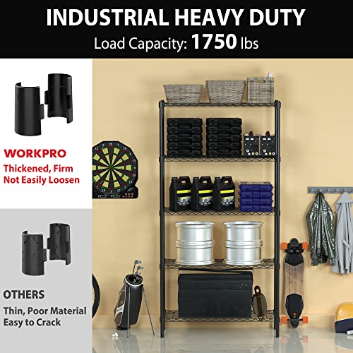 Image of WORKPRO 5-Tier Wire Shelving Unit, 36 inchW x 14 inchD x 72 inchH Metal Storage Shelves Rack, Heavy Duty Utility Shelving, 1750 LBS Load Capacity (Total), Kitchen, Living Room, Basement, Garage