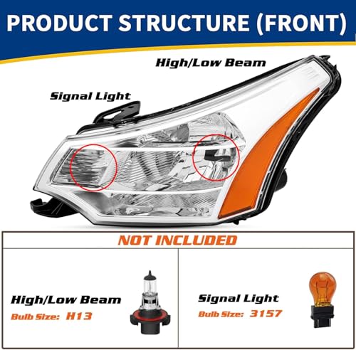 Headlights Assembly Pair for 2008 2009 2010 2011 Ford Focus S/SE/SES/SEL Head Lamps Replacement Driver and Passenger Side,Chrome Housing Amber Reflector by SAFAUTOPARTS - Used condition - Image 4