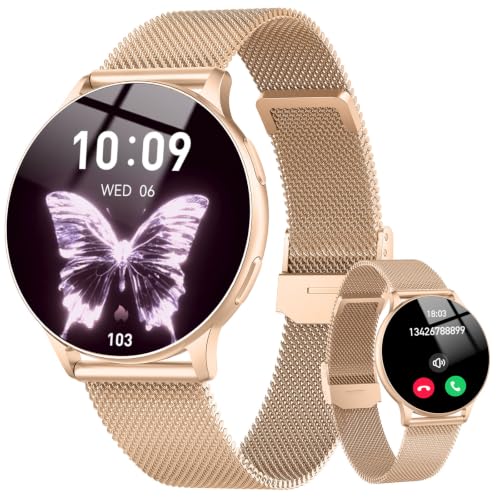 Smartwatch Damen mit Telefonfunktion, 1.32" AMOLED Smart Watch, Herzfrequenz SpO2 Schlafmonitor Schrittzähler Uhr Damen, 120+Sportmodi Fitness Tracker,IP68 Wasserdicht Fitnessuhr iOS Android Rose Gold