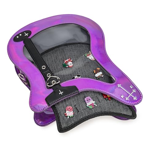 Rock Metal Guitar Ita Bag Crossbody Shoulder Bags Kawaii Cute Clear Window Pin Insert with a Removeable Strap