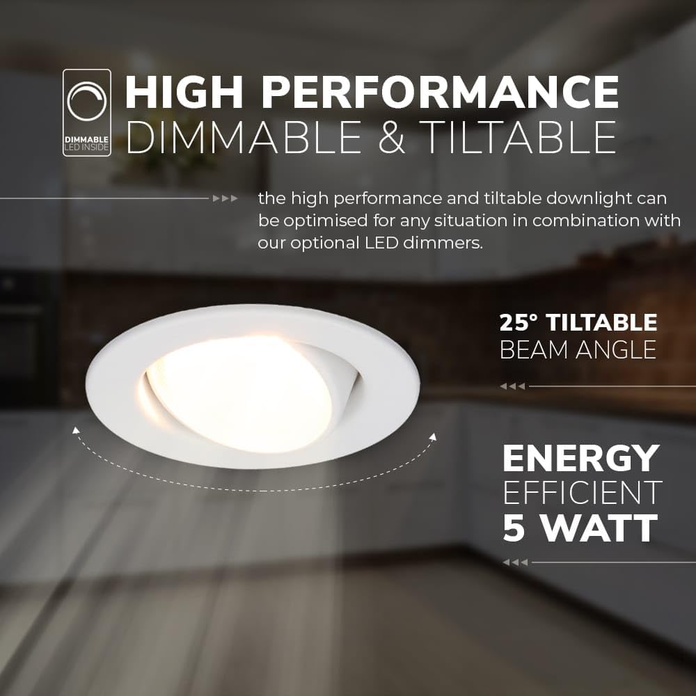 HOFTRONIC - Malta - Faretto da incasso a 6 LED nero - 5 W 2700 K bianco caldo - Impermeabile IP44 - Orientabile, dimmerabile - Faretto da soffitto per interni, esterni e bagno - 5 anni di garanzia