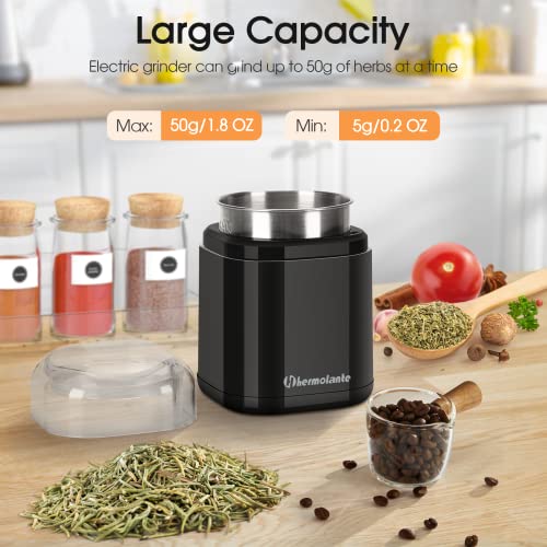 Hermolante Herb Grinder Spice Grinder, 200 w Herb Grinder with Stainless Steel Blade and Cleaning Brush, Compact Size Electric Grinder for Herbs and Spices -5.11in (Black) by Hermolante - Image 6
