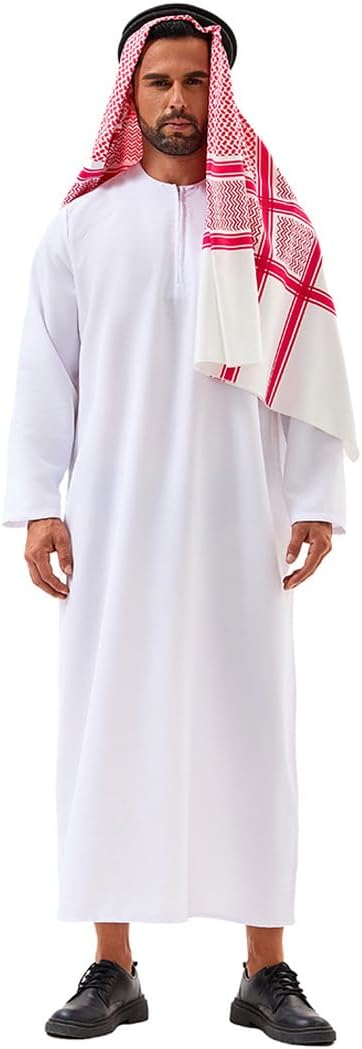 Men's Arab Costume Middle East Muslim Robe Adult Dubai Halloween Costume with Decoration Set