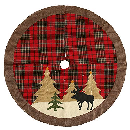 Vctops Farmhouse Buffalo Plaid Christmas Tree Skirt 41 Inch Country Reindeer Patchwork Xmas Tree Decorations Tree Skirts With Burlap Border Holiday Ornaments (Plaid,Diameter 41") #TOP10