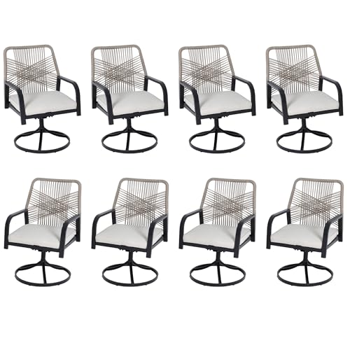 Outdoor Dining Chairs Set of 8: Stylish, Durable Seating for Every Backyard 9 MELLCOM Patio Swivel Chair Set of 8, Outdoor Dining Chairs with Thickened Cushions, Wicker Chairs with Gentle Rocker for Porch, Garden, Backyard, Poolside, Deck, Beige