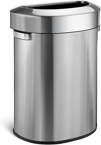 Home Zone Living Bote de basura abierto de 18 galones para uso comercial y de oficina, diseño de respaldo plano semicircular, plateado, 68 litros