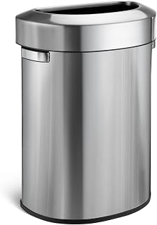 Home Zone Living 탈착식 오픈 탑 뚜껑이 있는 55.7L(18갤런) 상업용 쓰레기통 | 사무실, 레스토랑 및 비즈니스를 위한 세미 라운드 플랫 백과 초강력 내구성을 갖춘 스테인리스 스틸, 실버