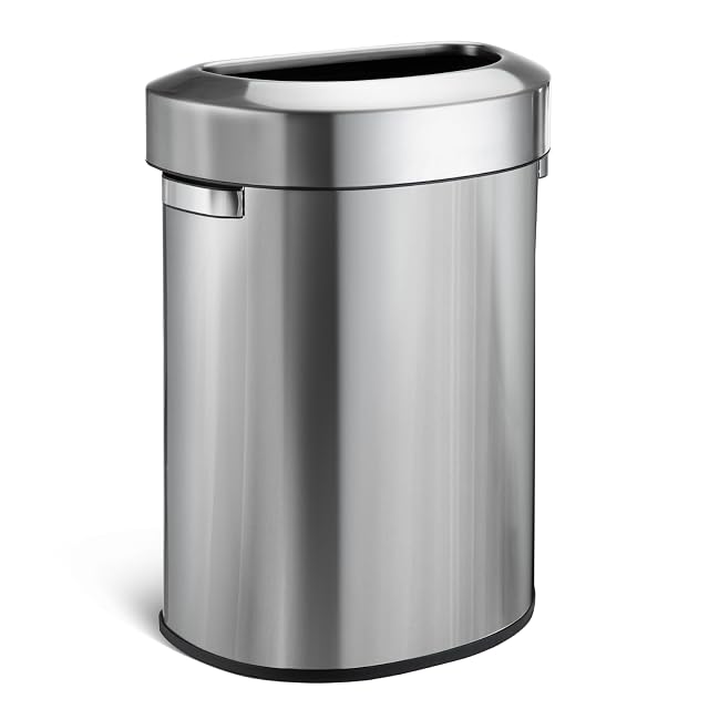 Home Zone Living 18 Gallon Open Top Trash Can for Commercial and Office Use Semi-Round Flat Back Design