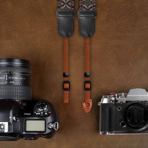 Image of Padwa Lifestyle Mystic Grey Embroidered Camera Strap - Double Layer Cowhide Ends,2 inch Cotton Woven Camera Straps, Adjustable Vintage Neck&Shoulder Strap for All DSLR Cameras,Great Gift for Photographers