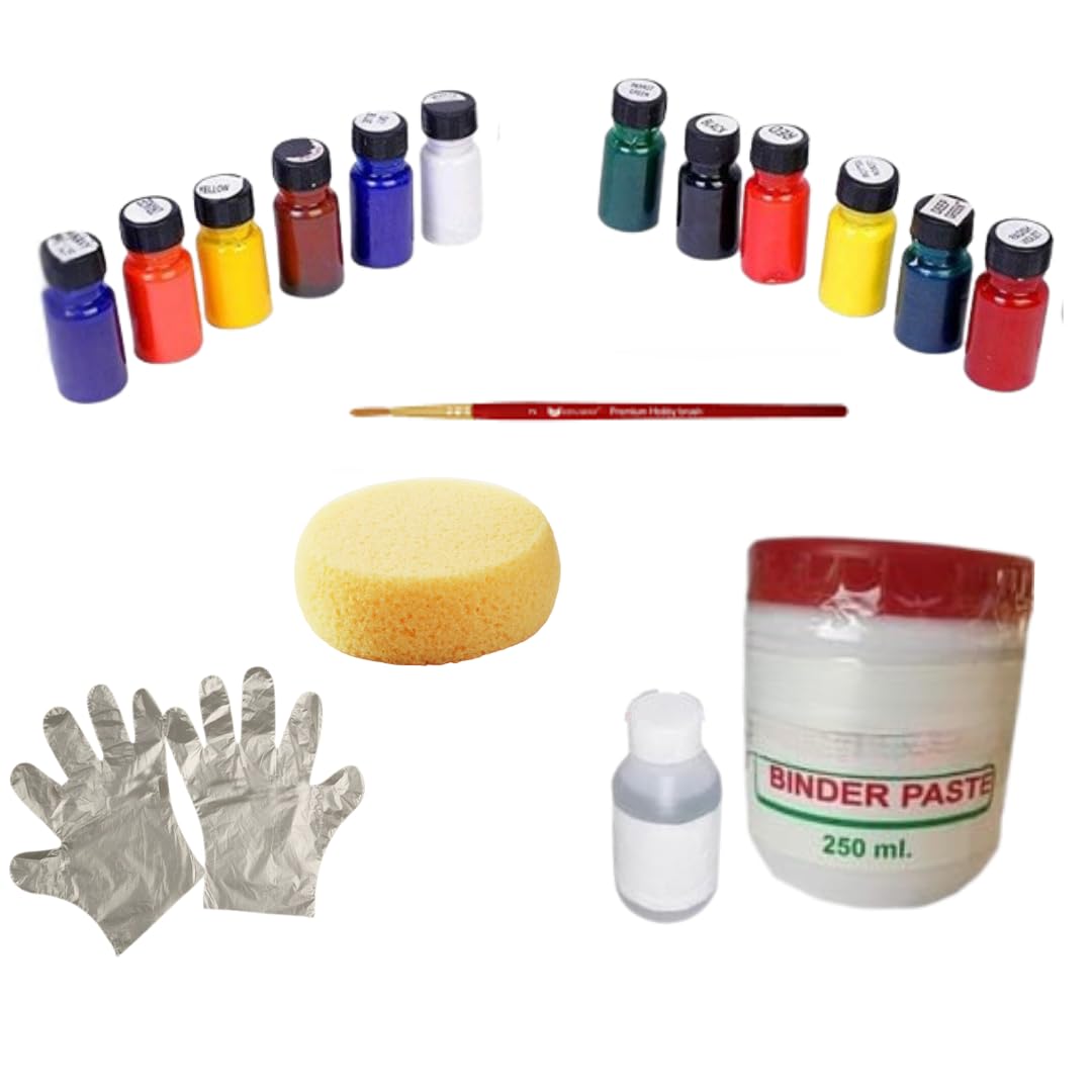 Ultimate Fabric Painting Kit with Acrymine Dyes, Binder Paste, Acrafix, Brush, Sponge & Gloves | Textile Color DIY Set for Clothes, T-Shirts, Canvas & Craft Projects (12 Colors)-image-5