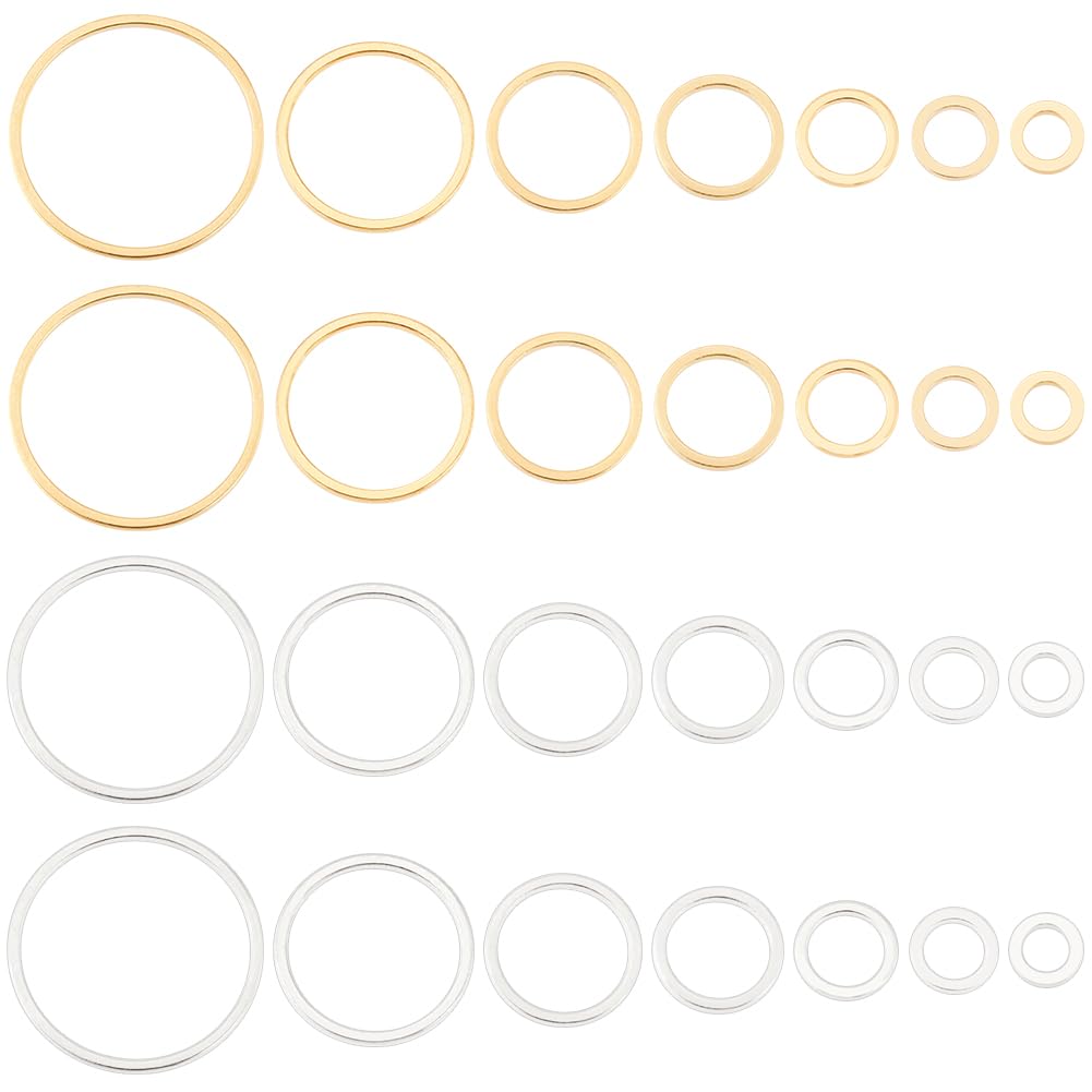 BENECREAT 28 PCS Real 24k Gold and 925 Silver Plated Brass Round Linking Rings, 14 Styles of Round Brass Jewellery Linking Rings for DIY Jewellery Findings Earrings, Bracelets, Necklaces