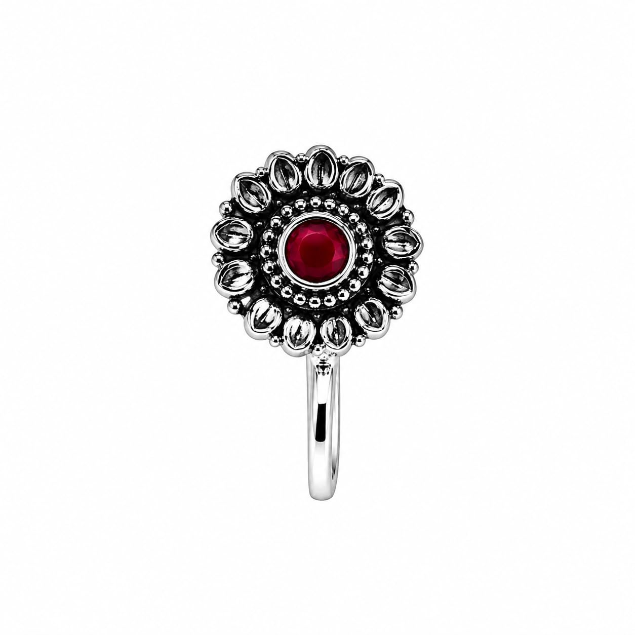 anuradha Plus Jewellery Lavish Oxidised silver finishing Marron stone stud Floral Design Nose Pin | Ring | Without Piercing | Adjustable | Nose Ring | Nathiya|Nathani | For Festival |Navratri For womens & Girls.-picture-47