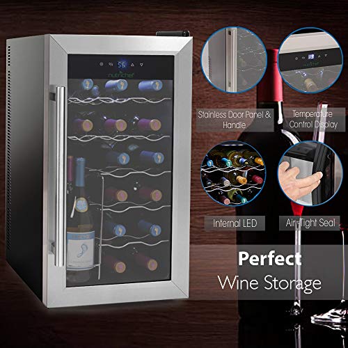 NutriChef Small Appliance 15 Bottle Compressor Cooler/Chiller | Counter Top Red and White Wine Cellar | FreeStanding Refrigerator, Quiet Operation Fridge, Stainless Steel