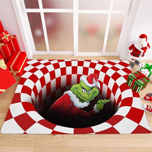 3D Illusion Doormat Funny Entryway Rug for Christmas Decoration Indoor Outdoor Halloween Welcome Bathroom Kitchen Floor mat (Red 20 31.5)