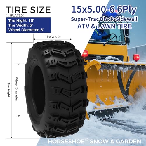 HORSESHOE 2 New 15x5.00-6 6Ply | Super-Trac Pattern | ATV/UTV Trencher AG Farm Tractor Ridding Lawn Mower Hog Garden Blower Thrower LRC Tires | Equal 15x6.00-6 15x5-6 15x6-6 15x6x6 15x5x6 ATV2 1556