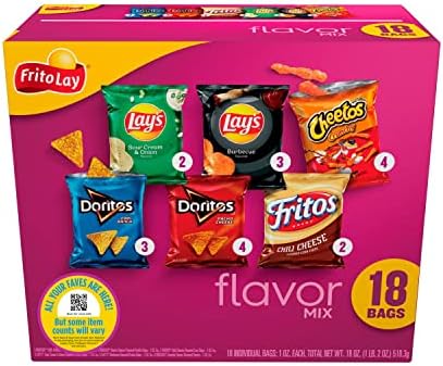 Frito-Lay Snacks Flavor Mix Chips Variety Pack, Doritos, Lay's, Chetos, Fritos, 1oz Bags -18 Count (Pack of 1) (Assortment May Vary)