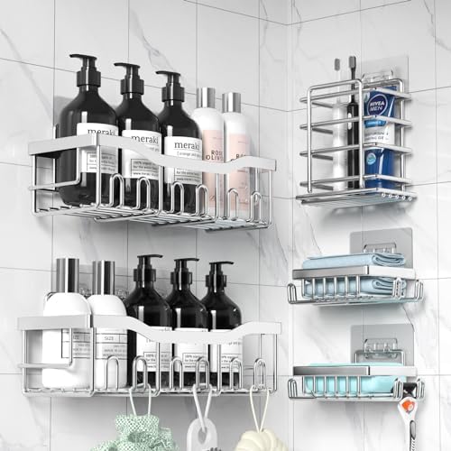 Shower Caddy, Shower Organizer [5-Pack], Adhesive Shower Shelves, No Drilling, Large Capacity Shower Rack