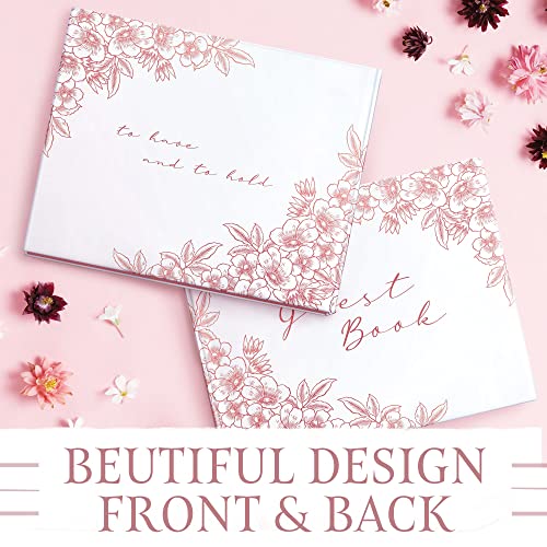 Floral Wedding Guest Book, Wedding Guestbook With Gold Pen, Guest Book Wedding Rose Gold Stamping, Bridal Shower Guest Book Rose Gold Paper Edge, Wedding Guestbook Alternative, Guestbook Wedding #TOP1