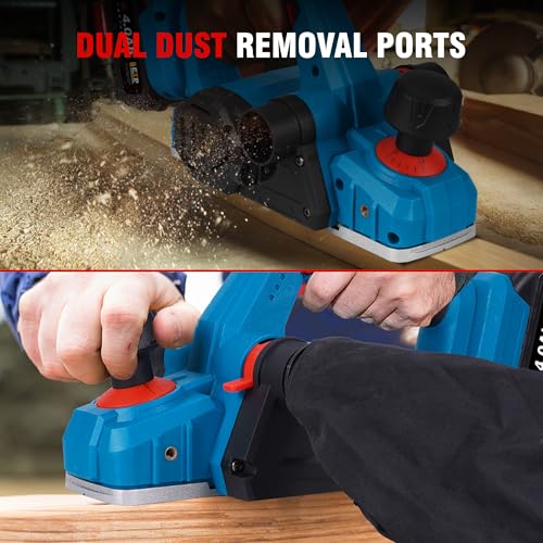 Electric Cordless Planer Wood Planer Tools - with 82mm Planing Width, 0.2mm Micro-Adjustment, with Dust Bag, for Furniture DIY (Incl. 2 Batteries & Charger) 7 Electric Cordless Planer Wood Planer Tools - with 82mm Planing Width, 0.2mm Micro-Adjustment, with Dust Bag, for Furniture DIY (Incl. 2 Batteries & Charger) - Image 7