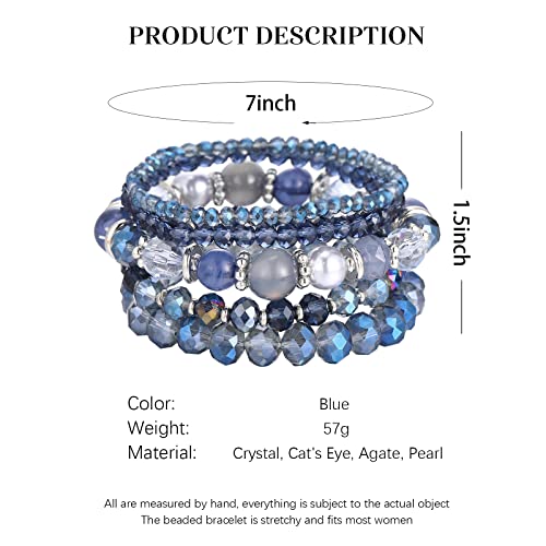 Noessla Beaded Boho Stretch Bracelet Colorful Stackable Crystal Beads Bracelets Trendy Costume Jewelry Mothers Day Gifts For Women (21-Blue) #TOP6