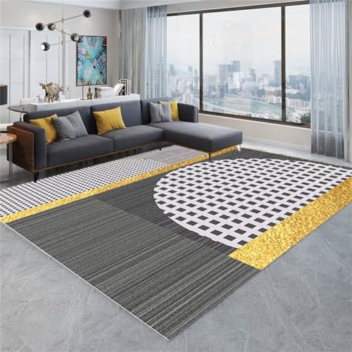 Tapis de salon géométrique gris et jaune 80x150cm moderne