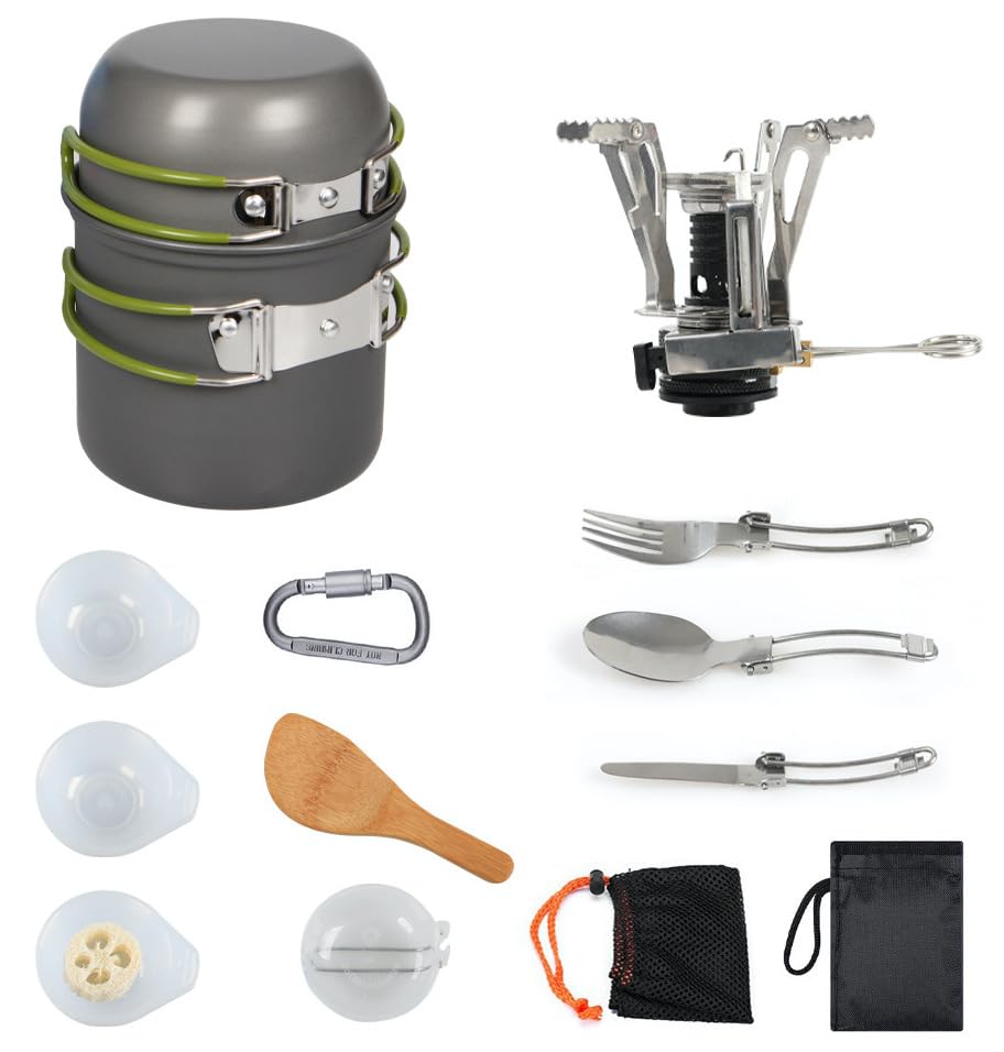 BeFunky 13 PCS Camping Cookware, Compact/Lightweight/Durable Camping Pots and Pans Set, Camping Cooking Set for Outdoor Backpacking Camping Hiking Picnic, Included Mesh Carry Bag