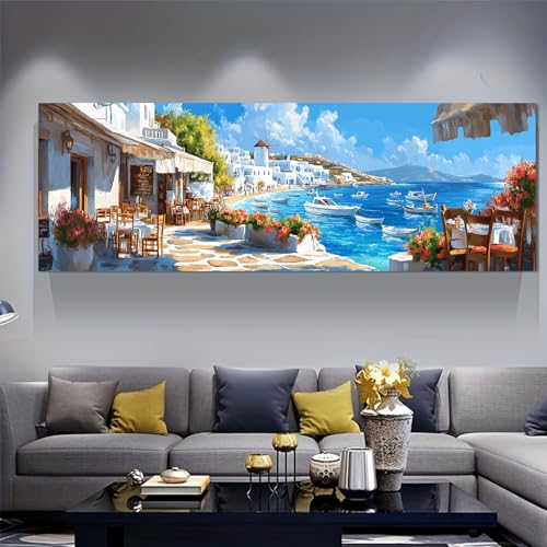 Affiches blanches décoratives sur toile grand café vue mer 30x90cm cadre salon chambre