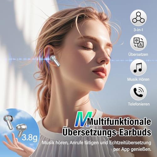 KI Übersetzer Kopfhörer, 3-in-1 Echtzeit Sprachübersetzer Kopfhörer 164 Sprachen mit ANC Mic & App, Bluetooth 5.4 Kopfhörer Übersetzer mit 7 Modi, 48H Übersetzer Ohrhörer für Lernen/Reisen/Business