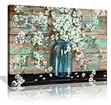 Wall Art for Kitchen Vintage Wooden Wall Style Blooms in Mason Jar Floral Art 1 Panel 20inch x28inch...
