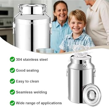 Heavy Duty 304 Stainless Steel Milk Transport Cans with Airtight Silicone Lid - Food-Grade Storage Buckets for Milk