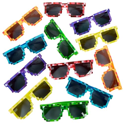 Playbees Colorful Pixel Sunglasses 12 Pack Pixelated Eyewear Anime Meme Thug Life Deal with it Retro Novelty Gamer Pixel Mosaic Sunglasses Unisex Sunglass Toy - Bachelor Party, Goody Fillers