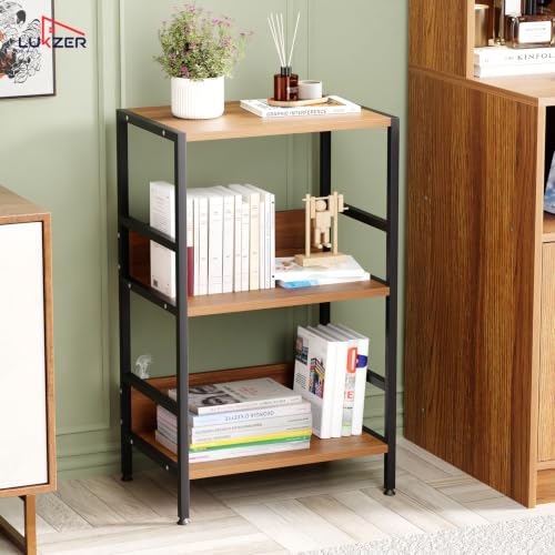 Image of Lukzer 3-Tier Wooden Bedside Table for Bedroom & Multipurpose Open Storage Shelf (MMR-006-Black & Oak Brown) Metal Side Tables for Living Room & Space-Saving Kitchen Organizer Rack (70 x 43 x 30 cm)
