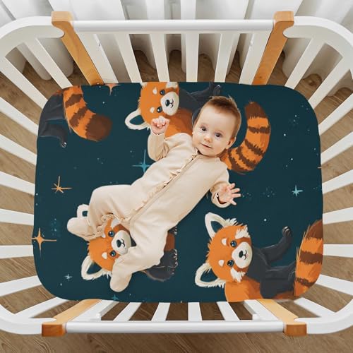 Image of Baby Crib Sheet Cute Red Panda Crib Mattress for Boys and Girls Playard Sheet Soft Breathable Fitted Baby Mattress Cover 52x28in