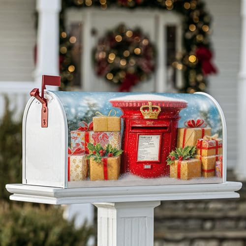 Copertura magnetica per cassetta postale rossa, per regali di Natale, agrifoglio, decorazione per giardino, patio, 53 x 64 cm