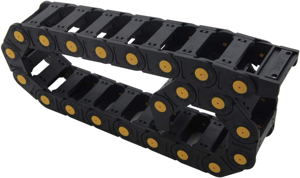 Fielect Drag Chain Cable Carrier Open Type with End Connectors R55 25X77mm 1 Meter Plastic for Electrical CNC Router Machines Black with Yellow Dots 1Pcs