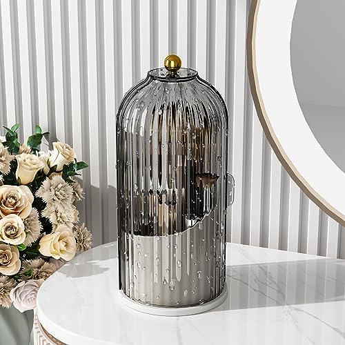 GAXmi Makeup Brush Holder with Lid Cosmetic Tools Organizer 360 Rotating Waterproof Dustproof Makeup Brushes Storage for Vanity, Grey