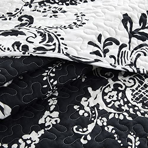 Home Soft Things La Boheme 5 Piece Quilted Printed Bed Spread Cover Oversize King 122" X 106" Quilt Set With Decor Shams Pillows, Black White Lightweight Reversible Coverlet Bedding Set #TOP3