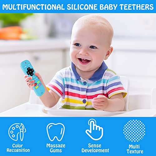 2 Pack Silicone Teething Toys For Infant Toddlers Remote Control Shape Teethers For Babies Chew Toys, Tinabless Relief Soothe Babies Gums Set, Bpa Free Freezable Dishwasher Safe（Black+Blue） #TOP2