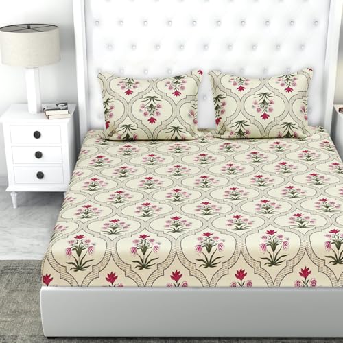 Image of HOMEKART 100% Cotton Feel Double Bed Bedsheet Set | 180tc to 220tc Soft & Breathable with 2 Pillow Covers | Wrinkle Free | for Bedroom & Gifting (Color -Rose White, 90 x 90 Inches)