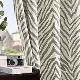 Vangao Tan Blackout Kids Curtains for Living Room 84 Inches Long, Modern Zebra Striped Room Darkening Thermal Insulated Curtains for Bedroom, Grommet Top Window Drapes, 2 Panels, Tan on Ivory