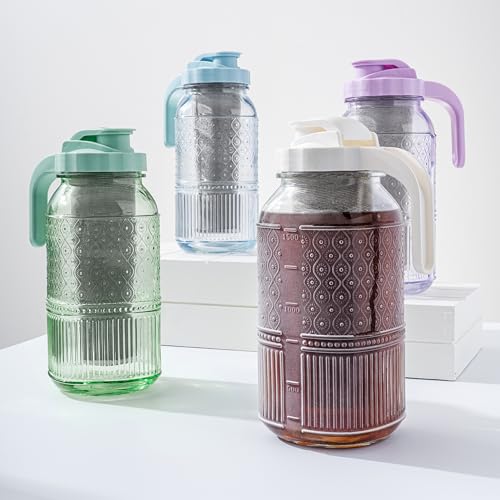 Image of Cold Brew Coffee Maker 64 oz - Airtight Glass Mason Jar Pitcher Brewer with Leak-Proof Lid & Handle, Wide Mouth Iced Coffee Maker, Vintage Kitchen Decor - Blue