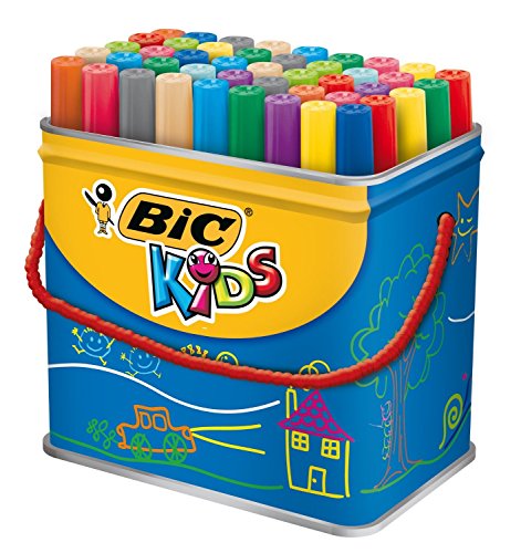 BIC Kids Visacolor XL Feutres de Coloriage à Pointe Large - Couleurs Assorties, Pot de 48