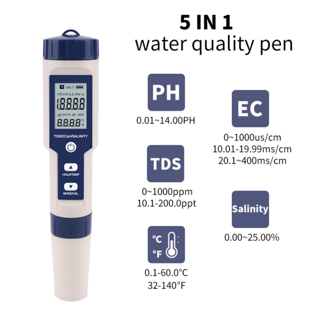 Digitaler Meerwasser Salzgehaltsmesser Kompakt Robust Präzise Messung Ph und Temperaturtester für Aquarien für Meerwasser Salzwasser Aquakultur