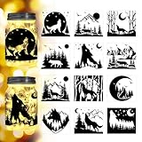 Peacoblue Forest Wolf Silhouette Cutouts for Jars, Mason Can, Window, Glass, Wishing Bottle Decor(No Stickers), 12Pcs Reusable Silhouette Lantern DIY Craft Kit Jar Decals Art Mural Home Garden Decor