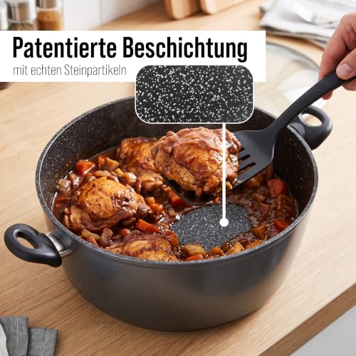 STONELINE XXXL Aluguss Kochtopf 32 cm, Großer Topf mit Deckel 10,6 L, Antihaft beschichtet mit echten Steinpartikeln… – Ansicht 4