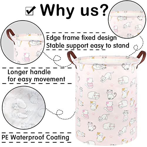 Image of Pink Hamper,Cat Laundry Basket,Canvas Fabric Collapsible Cute Storage Baskets with Handles,Pink Clothes Hamper,Kids Toy Storage Basket,Toy Organizer,Cat Room Decor(Pink Cat)