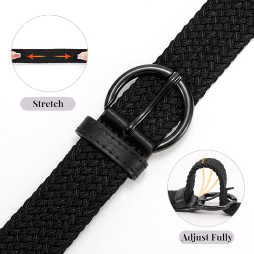 Image of JASGOOD Women Men Braided Woven Elastic Stretch Waist Belt Golf Canvas Fabric Casual Belt for Jeans Pants